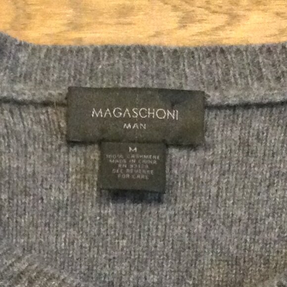 Magaschoni Men's 100% Cashmere Gray Blue Striped Crewneck Sweater Size M - Picture 6 of 9
